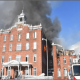 A heritage building on fire.